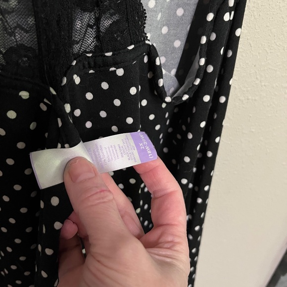 Black and White Polka Dot Lace Trim Racerback Babydoll Nightgown 2X - Picture 14 of 15